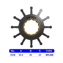 JMP Marine Flexible Impeller Kit 7376-01K includes o-ring. Replaces Johnson 08-821B, 09-821B, 09-821BT-01, Volvo Penta 21422649, 876771, 21951358.