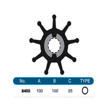 JMP Flexible Impeller Kit #8400-01K. Dia 100mm, Width 100mm, Shaft Dia 25mm, 9 Blades, Spline Drive(12).