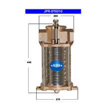 JMP Marine ST Series Seawater Strainer #JPR-ST6010. 2.5" BSP Ports, Top 260mm, Bot 275mm, Height 445mm, Cylinder Dia 210 x 250mm, O-Ring Seal